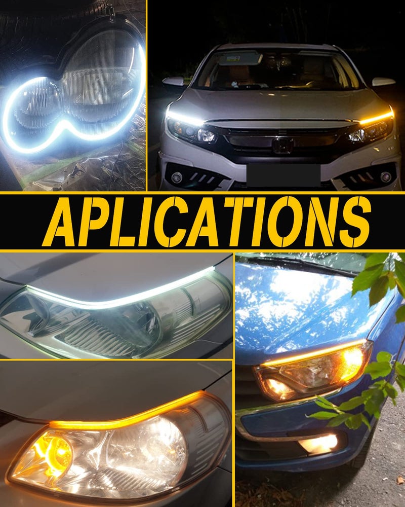 Qasim 60cm White&Yellow Cars DRL LED Strip Daytime Running Lights 24inch Sequential Flowing Turn Signal Guide Strip Auto Car Styling Accessories Waterproof,2-Pack - Image 5
